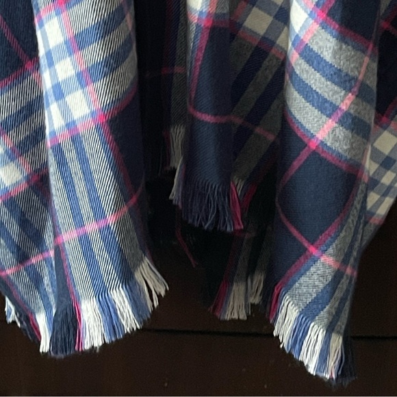 Loft Womens Plaid Frayed Hem Knit Wrap Open Cardigan Sweater XS-S Blue Pink - Picture 3 of 9